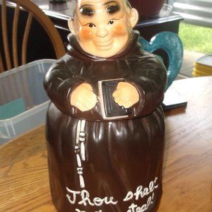 American Pottery Co APCO monk cookie jar Thou Shall not Steal